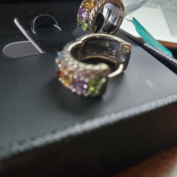 Effy Bridge Gemstones Multistone SS 1 7/8 Multi Huggies Earrings - Picture 3 of 7